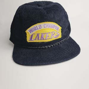 Vintage 80s 90s Los Angeles Lakers Corduroy Hat One Size Adjustable Strap AmaPro